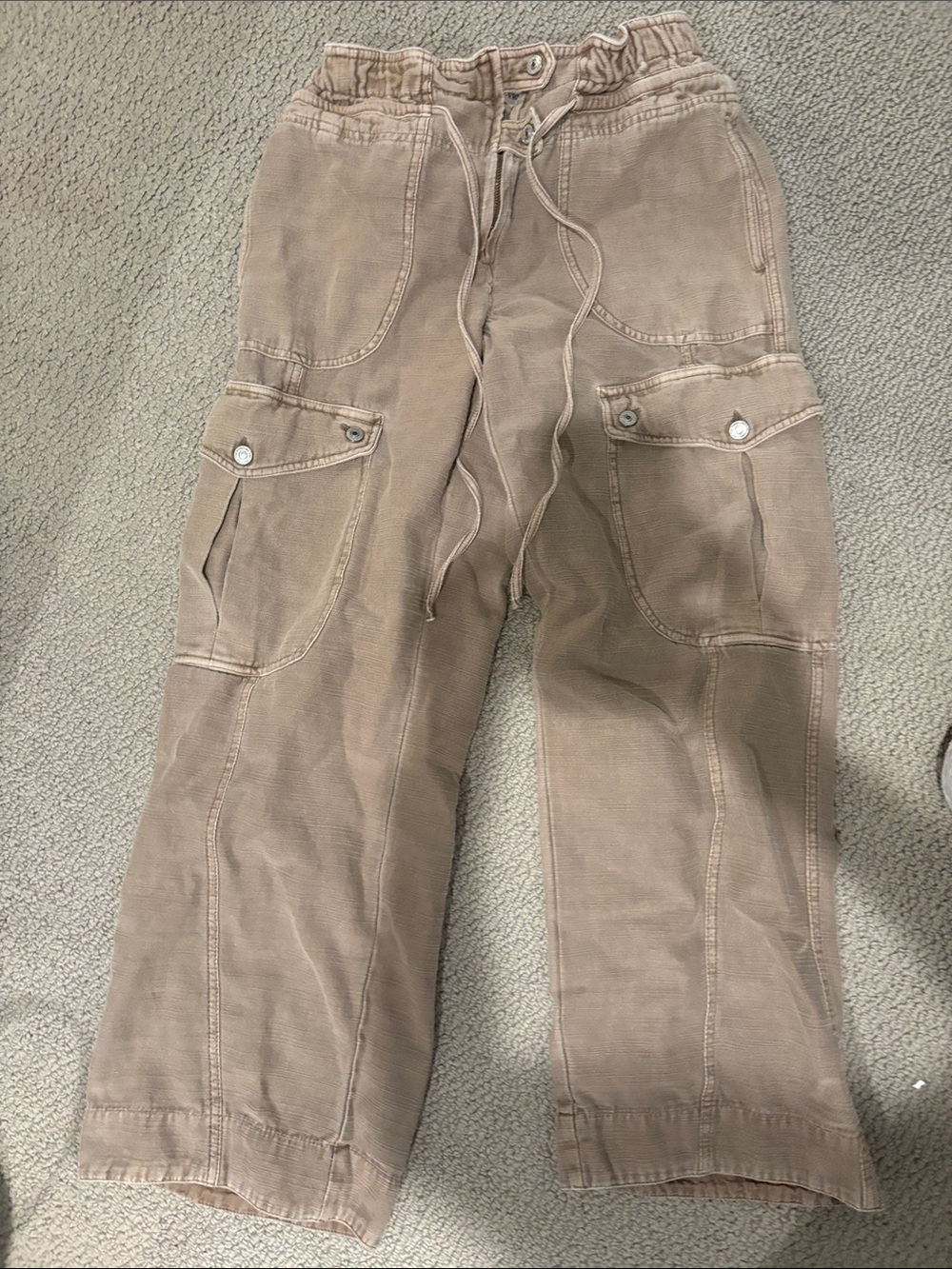 We The Free Tan Cargo Utility Pants with Drawstring Waist
